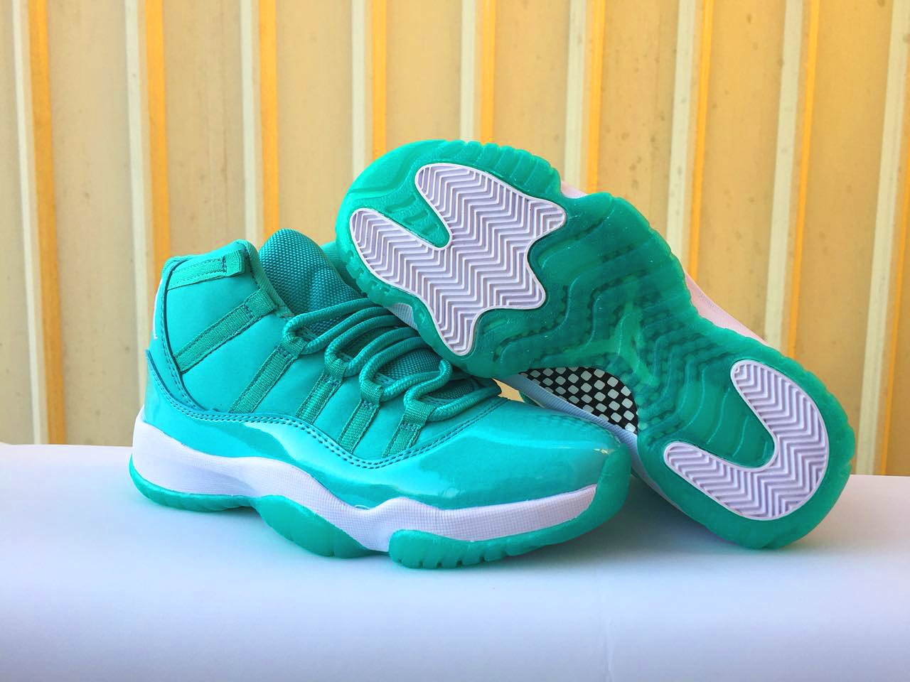 New Women Air Jordan 11 Retro Light Green White Shoes - Click Image to Close